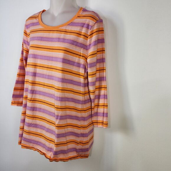 Isaac Mizrahi Live! Womens Top Medium Striped Orange 3/4 Sleeve Printed Knit - Picture 5 of 8